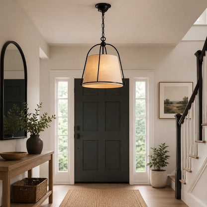 Vintage Tapered Linen Shade Conical Drum Pendant Light