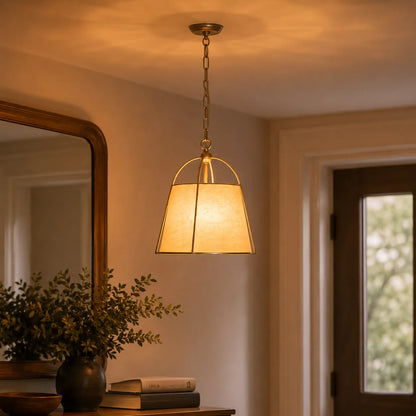 Vintage Tapered Linen Shade Conical Drum Pendant Light