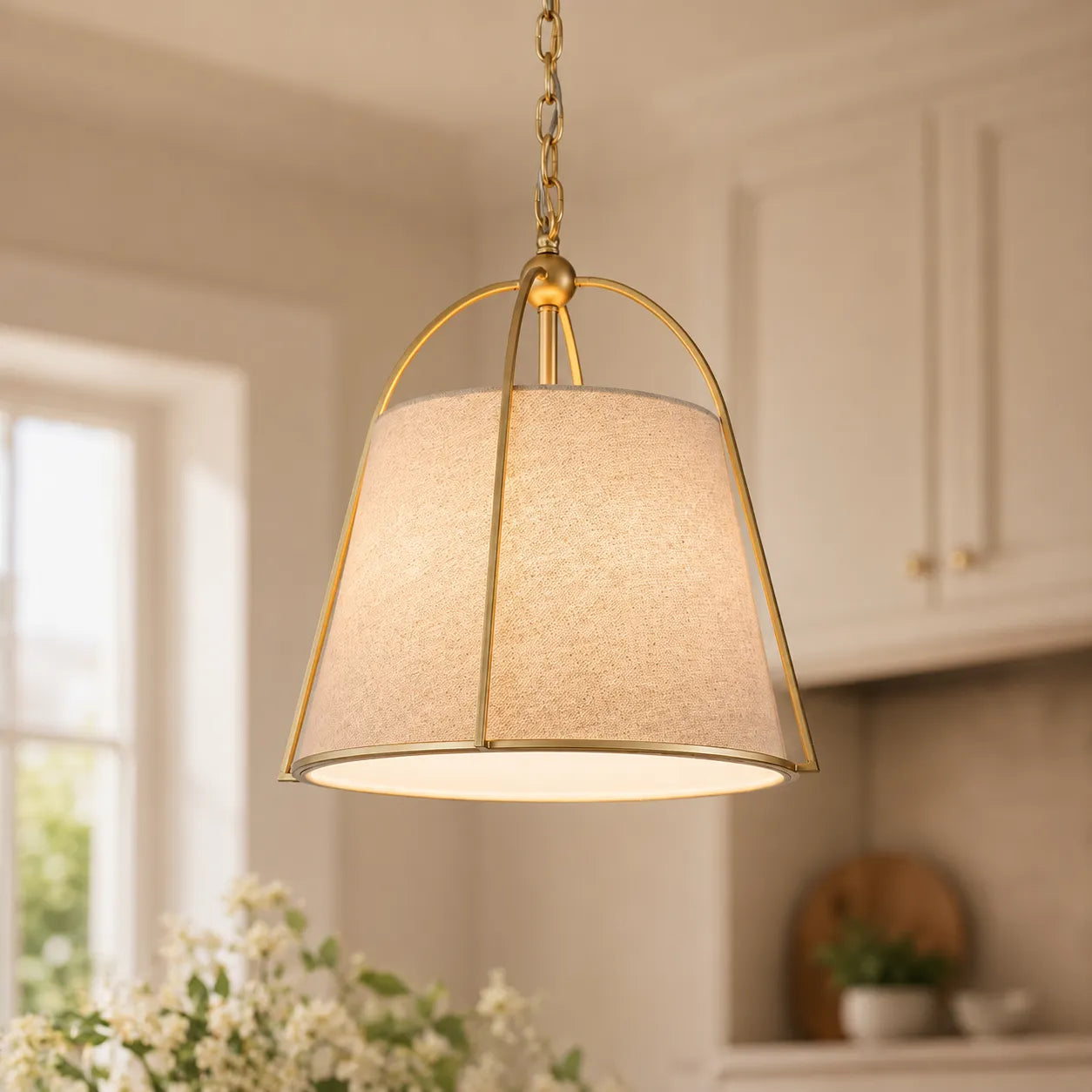 Vintage Tapered Linen Shade Conical Drum Pendant Light