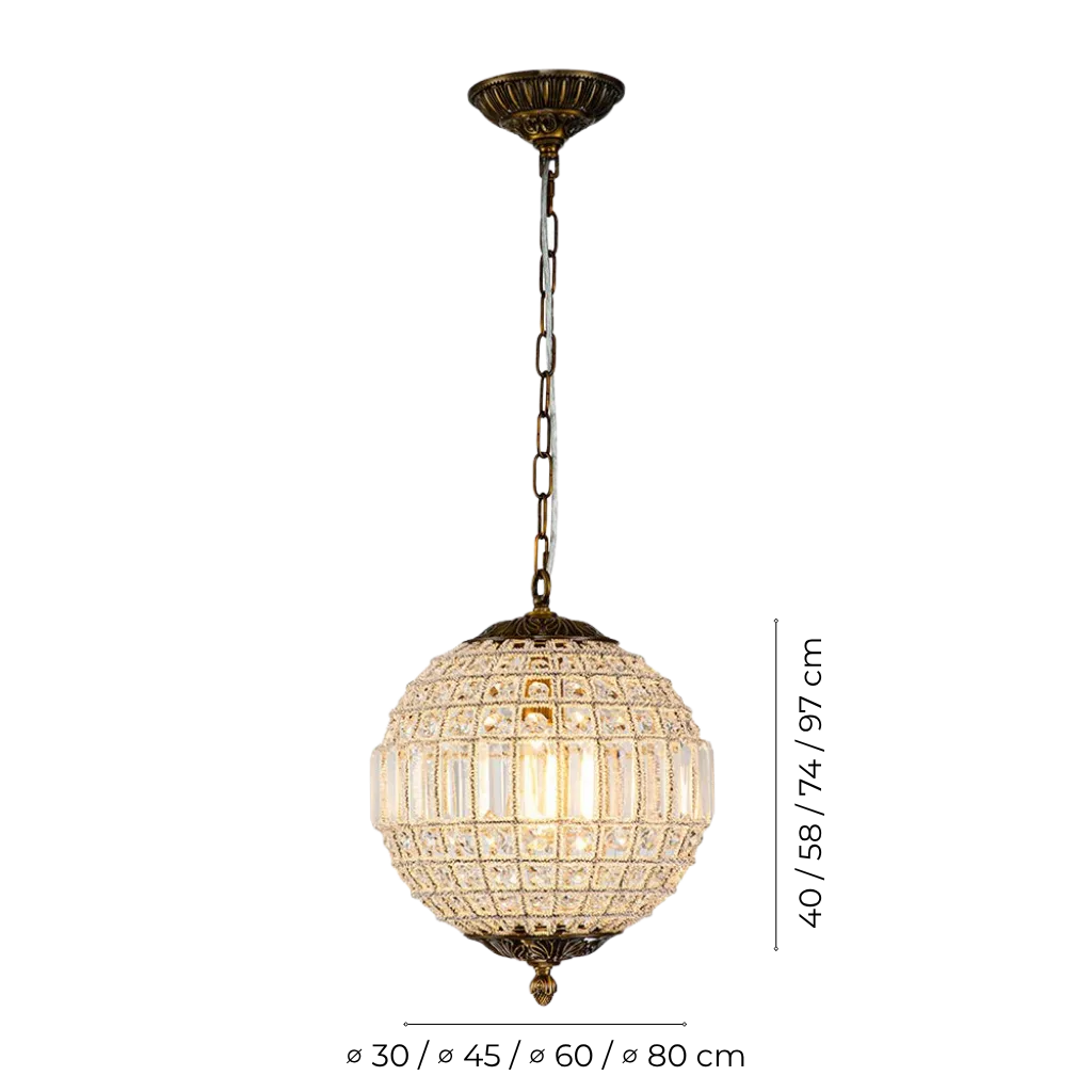 Vintage Antiqued Globe Crystal Chandelier Light