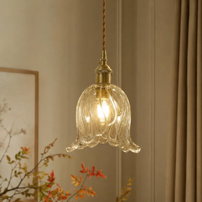 Vintage Olive Ribbed Glass Bell Pendant Light