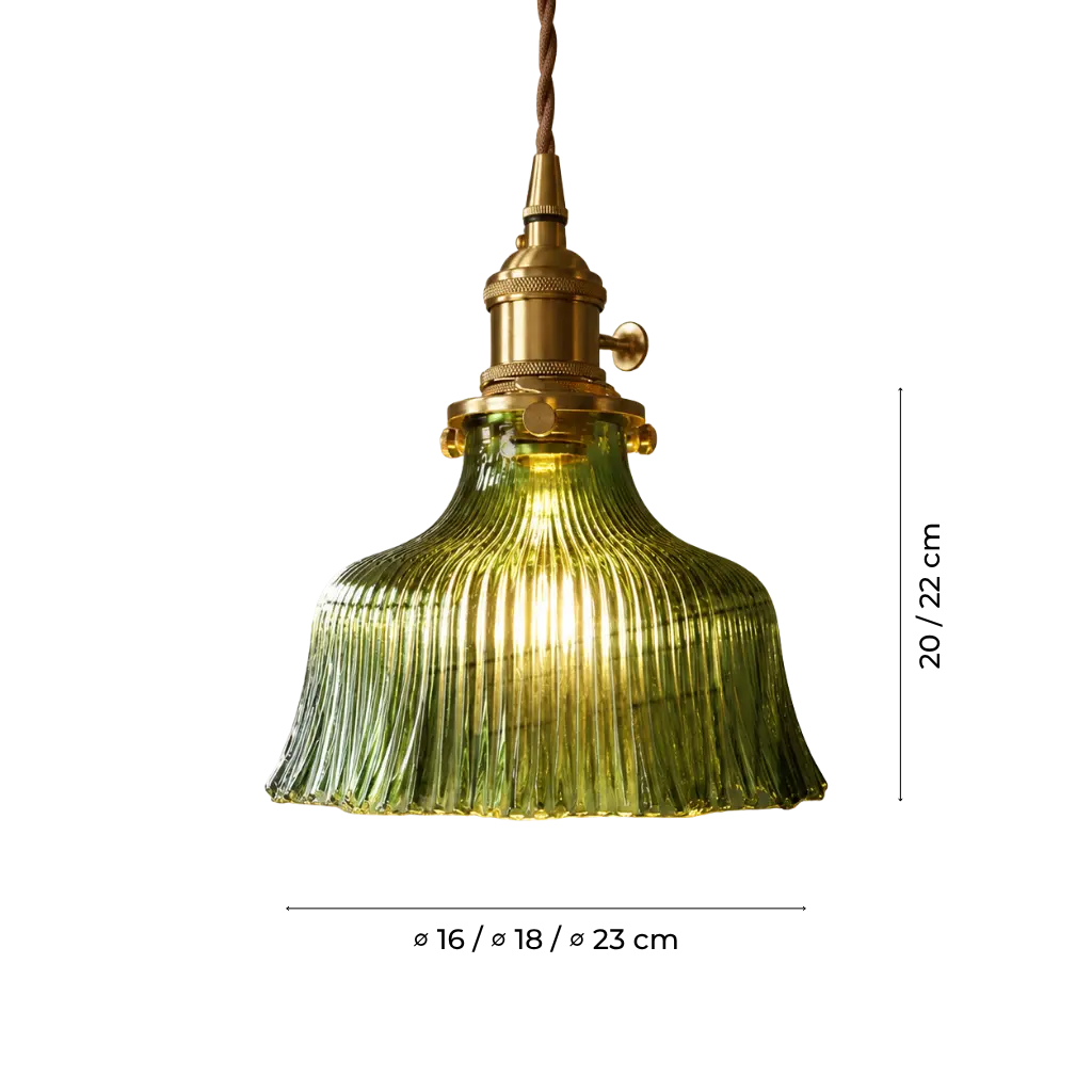 Vintage Olive Ribbed Glass Bell Pendant Light