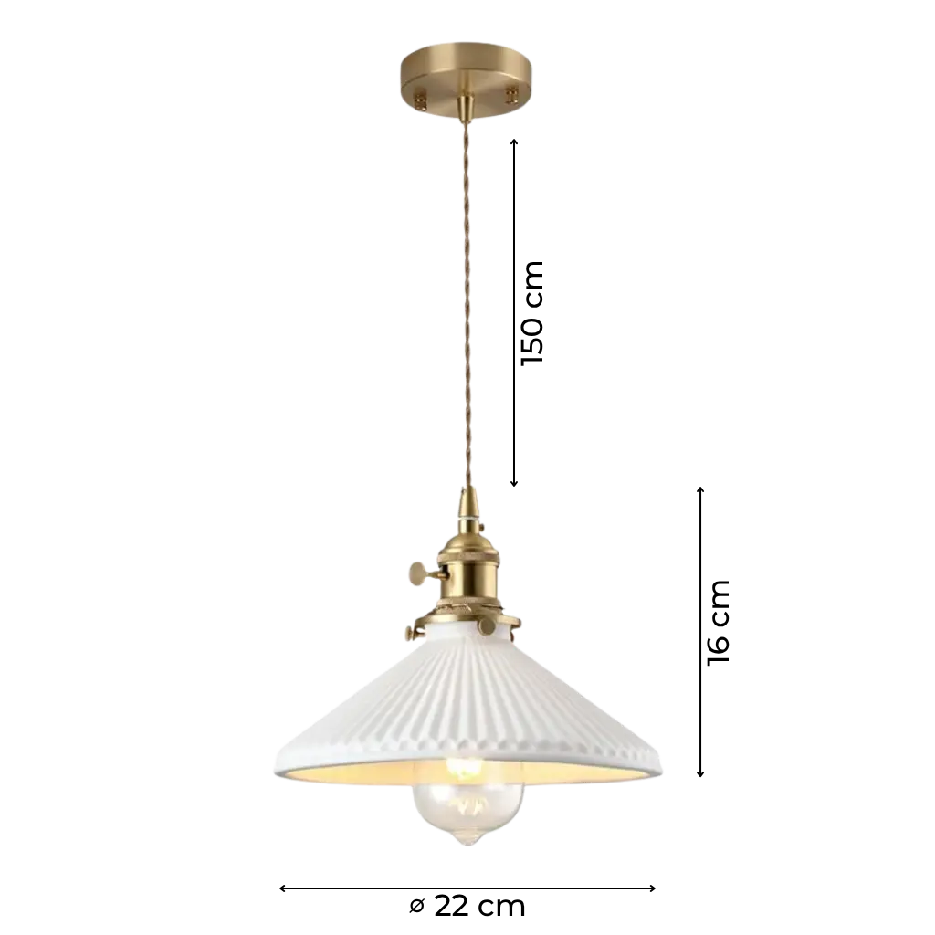 Vintage Pleated Ceramic Pendant Light with Brass Accents