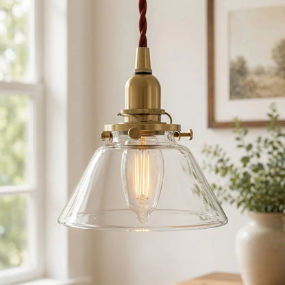 Vintage Pleated Glass Bell Pendant Light
