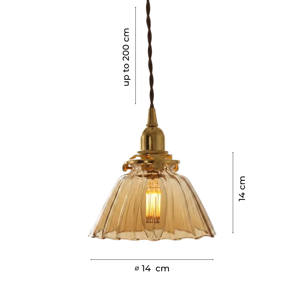 Vintage Pleated Glass Bell Pendant Light