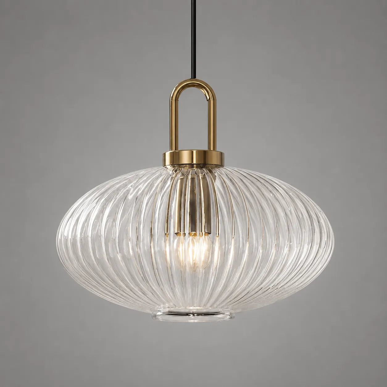 Vintage Ribbed Glass Lantern Pendant Light