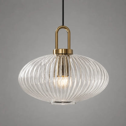 Vintage Ribbed Glass Lantern Pendant Light