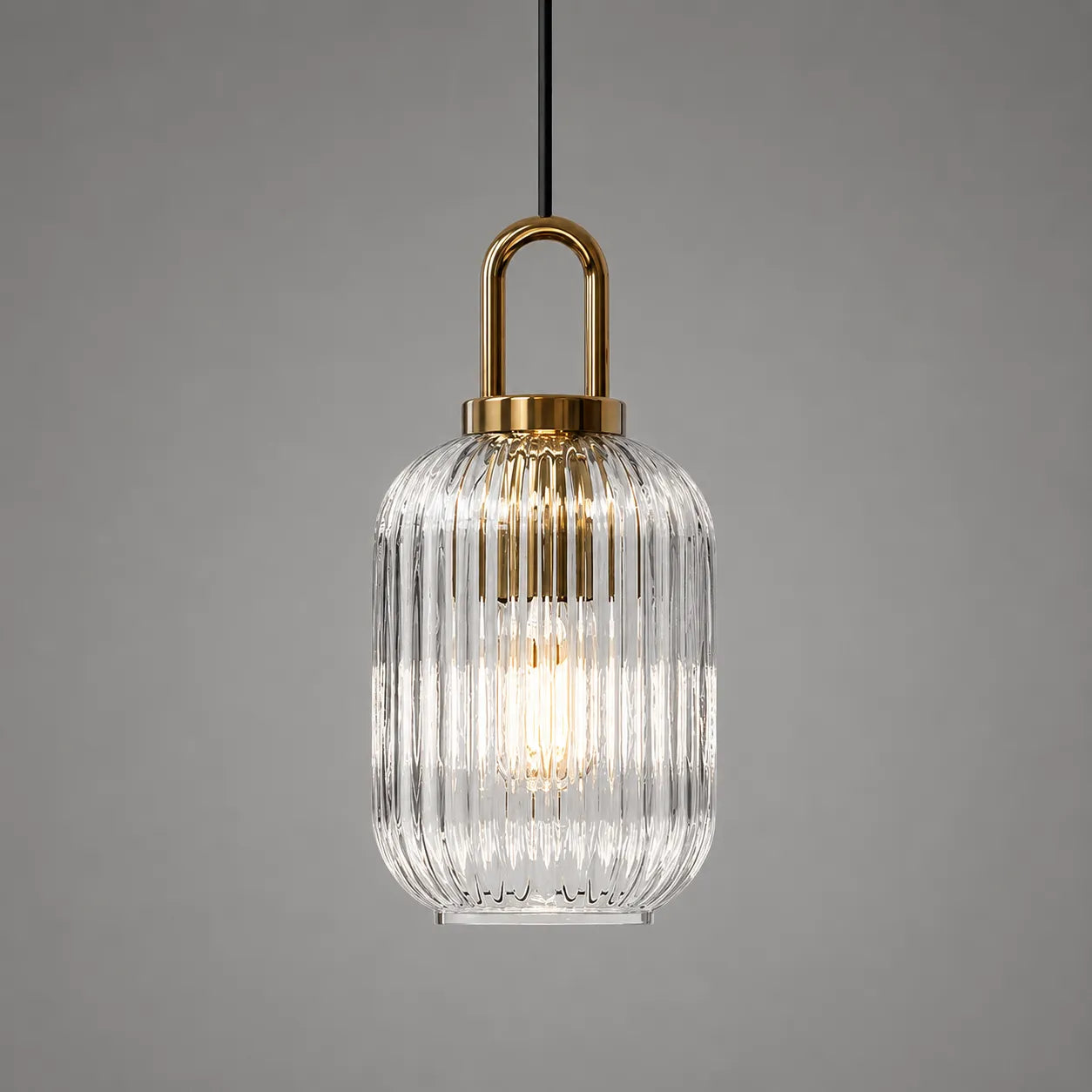 Vintage Ribbed Glass Lantern Pendant Light