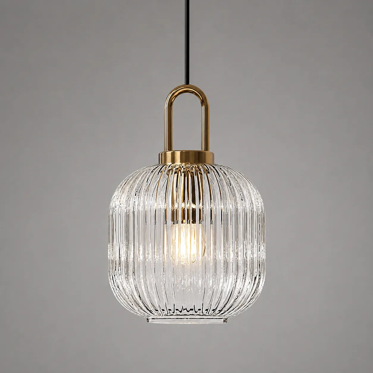 Vintage Ribbed Glass Lantern Pendant Light