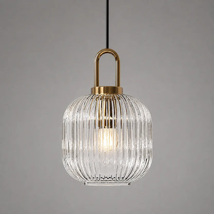 Vintage Ribbed Glass Lantern Pendant Light