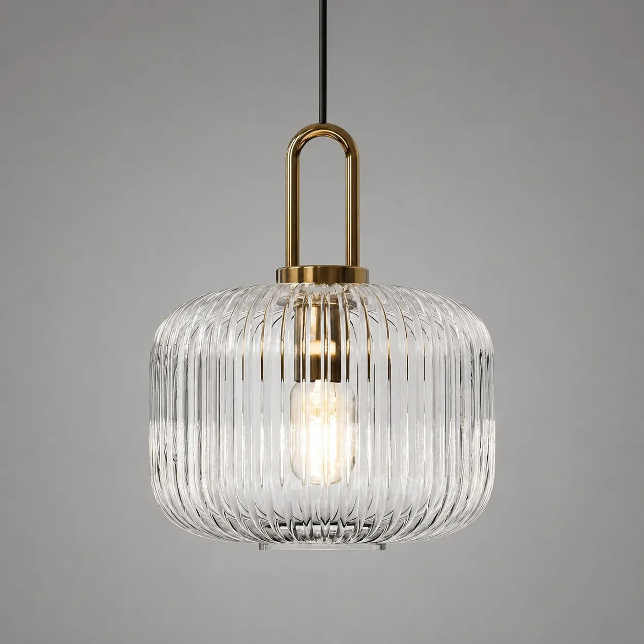 Vintage Ribbed Glass Lantern Pendant Light