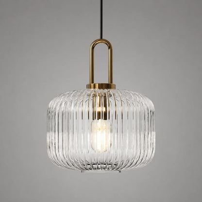 Vintage Ribbed Glass Lantern Pendant Light