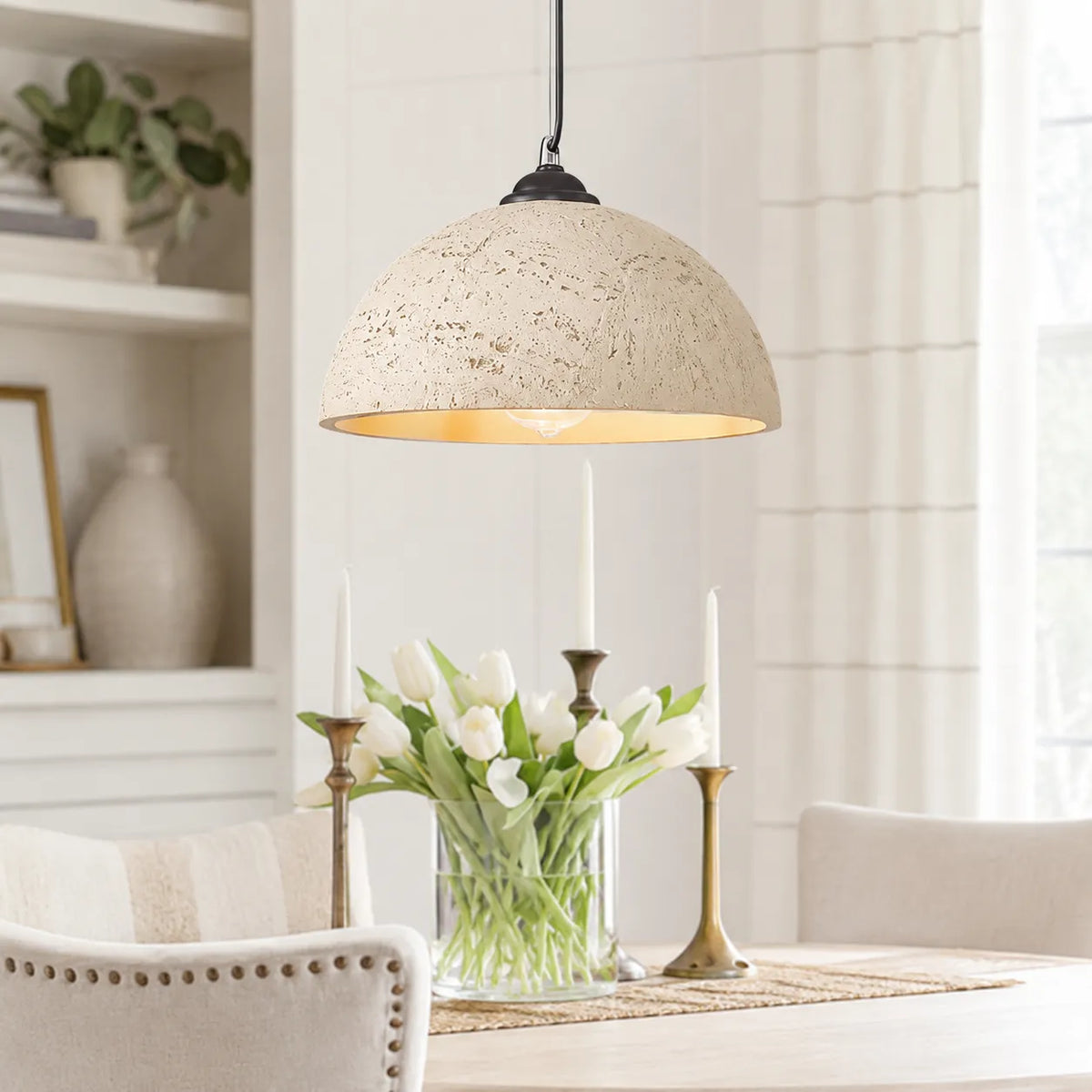 Rumi Wabi-Sabi Matte Resin Dome Pendant Light
