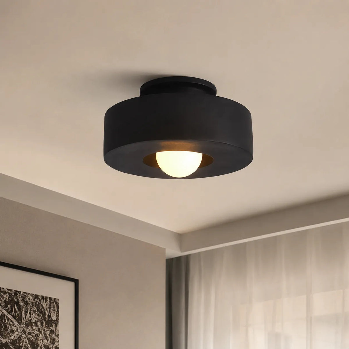Asha Wabi-Sabi Resin Cylindrical Semi-Flush Ceiling Light