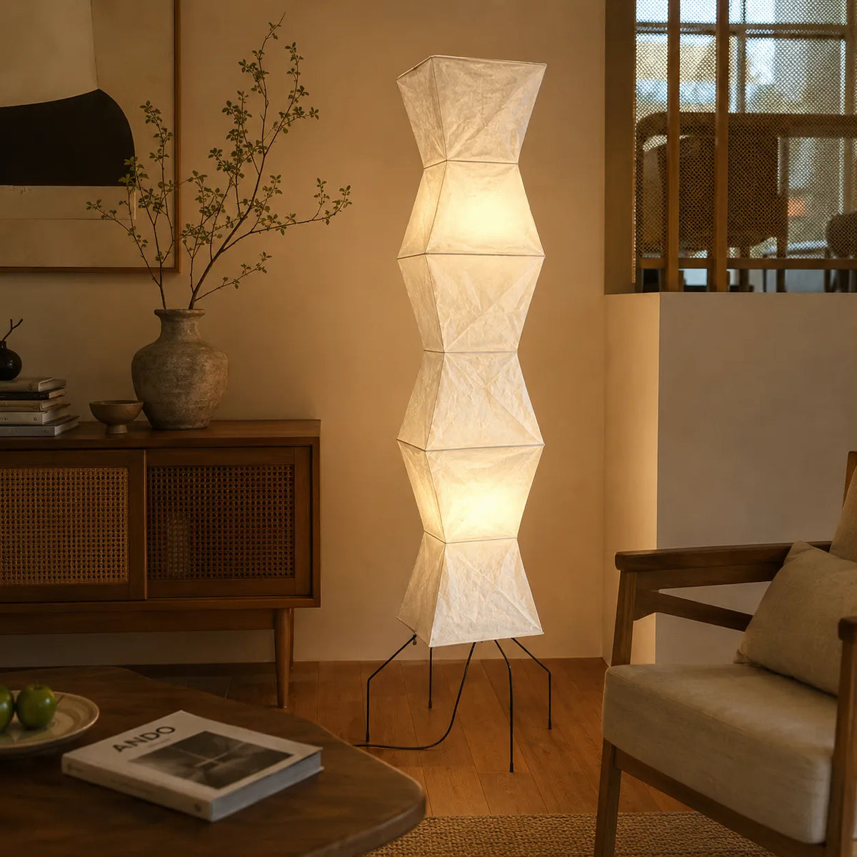 Torin Wabi-Sabi Rice Paper & Wood Floor Lamp
