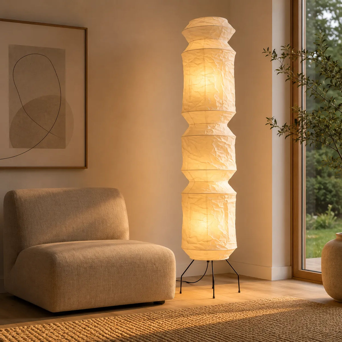 Torin Wabi-Sabi Rice Paper & Wood Floor Lamp
