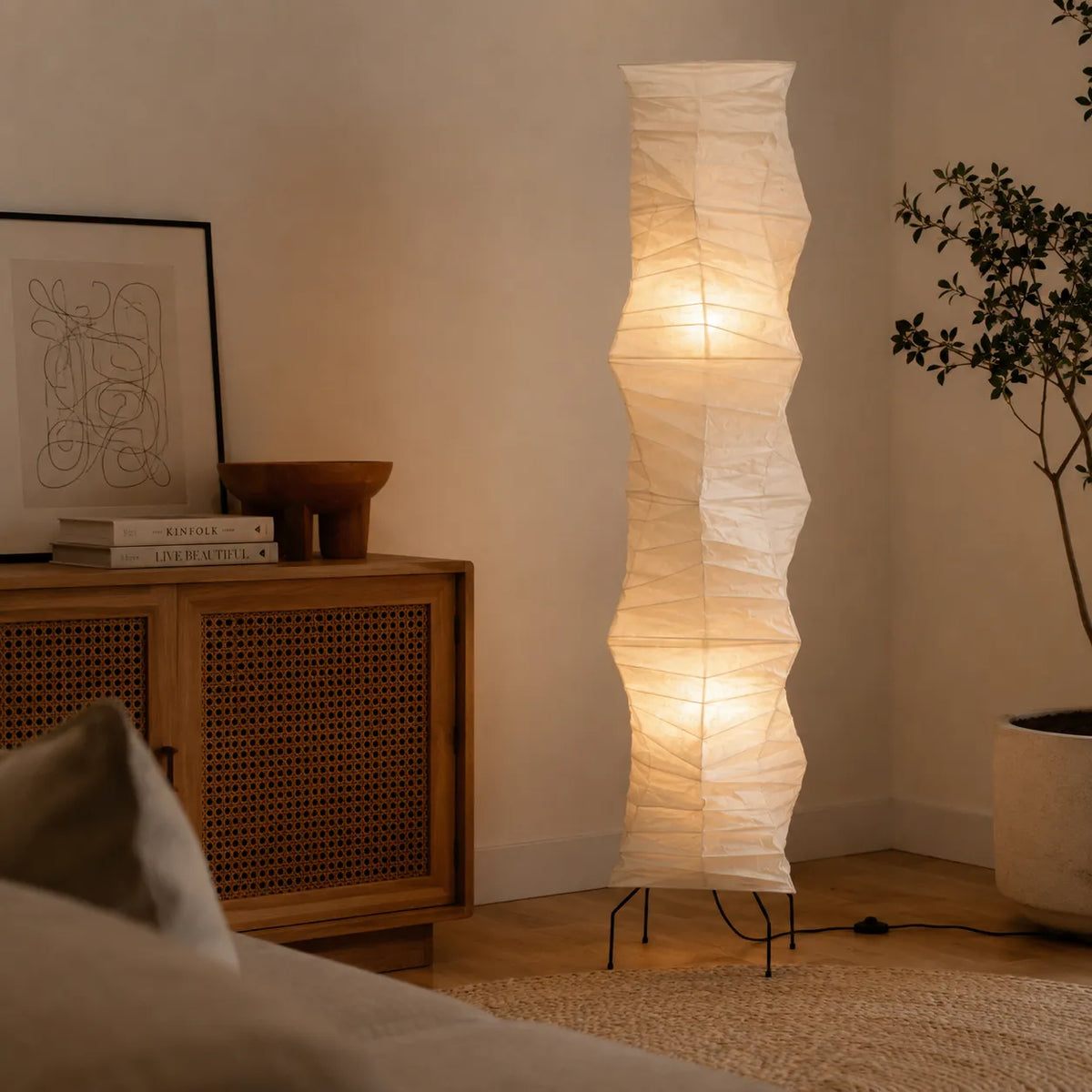 Torin Wabi-Sabi Rice Paper & Wood Floor Lamp