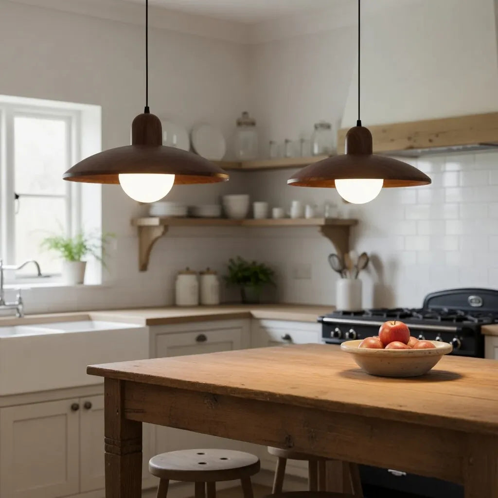 Wabi-Sabi Walnut Pendant Light with Organic Form