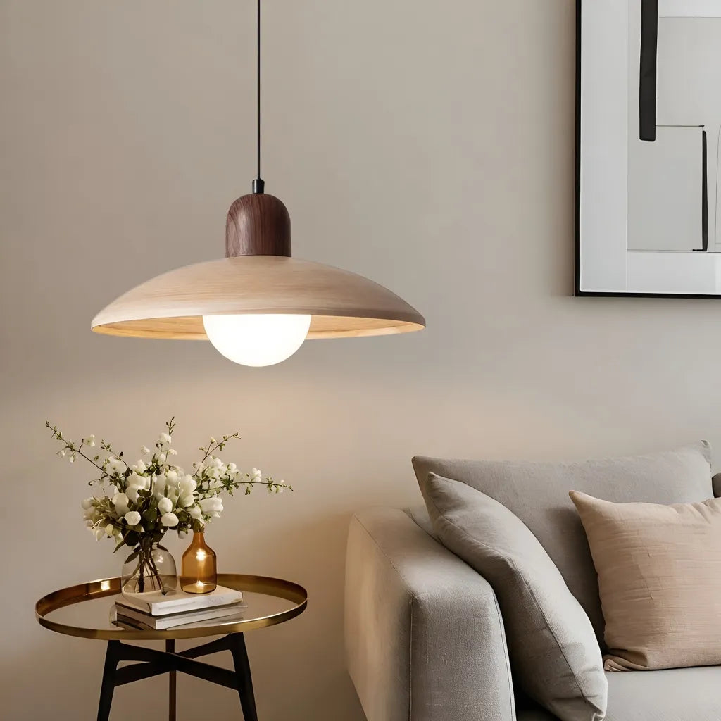 Wabi-Sabi Walnut Pendant Light with Organic Form