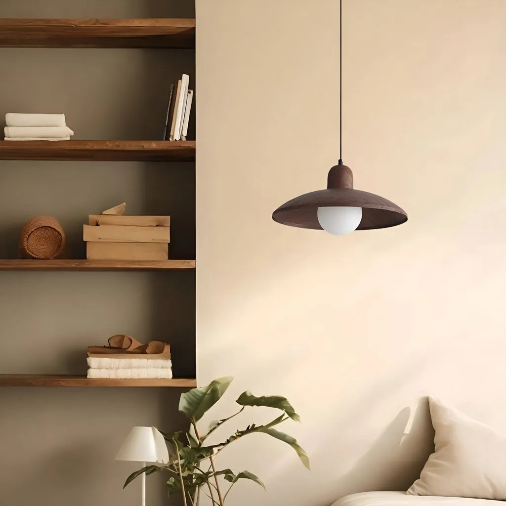 Wabi-Sabi Walnut Pendant Light with Organic Form