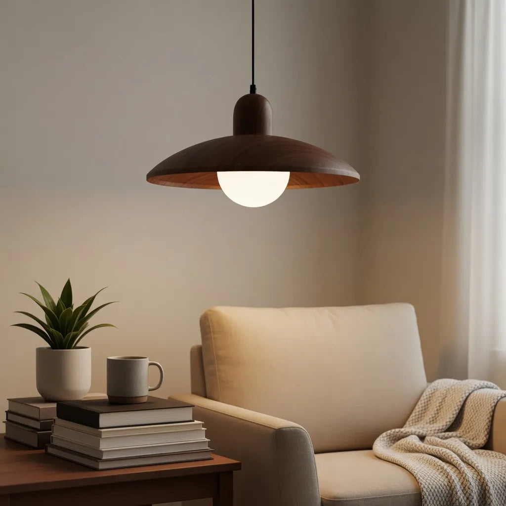 Wabi-Sabi Walnut Pendant Light with Organic Form