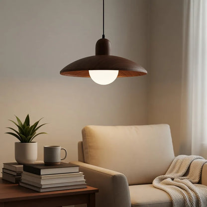 Wabi-Sabi Walnut Pendant Light with Organic Form