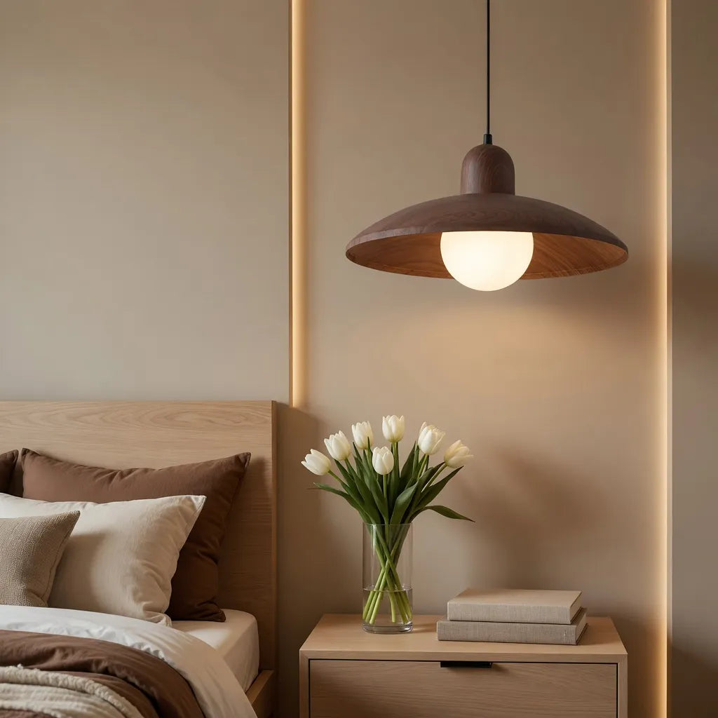Wabi-Sabi Walnut Pendant Light with Organic Form