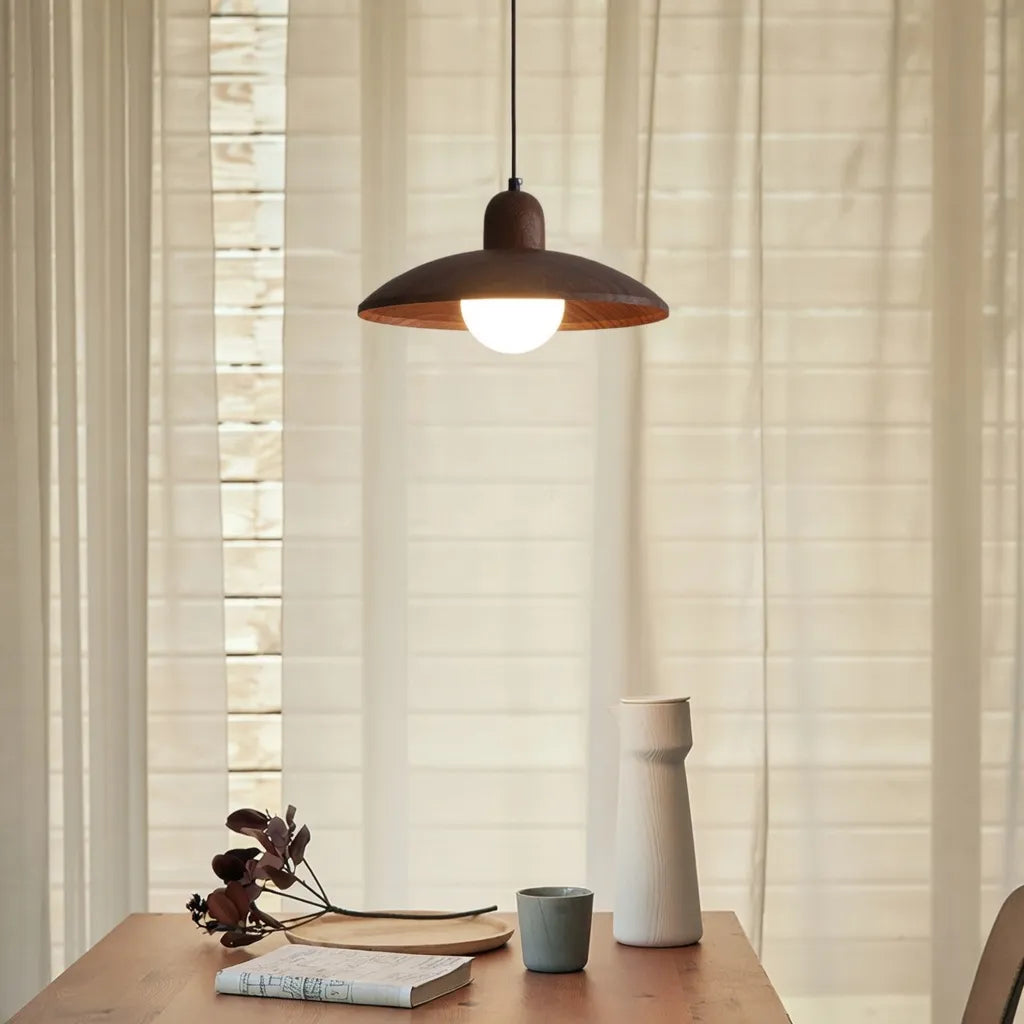 Wabi-Sabi Walnut Pendant Light with Organic Form