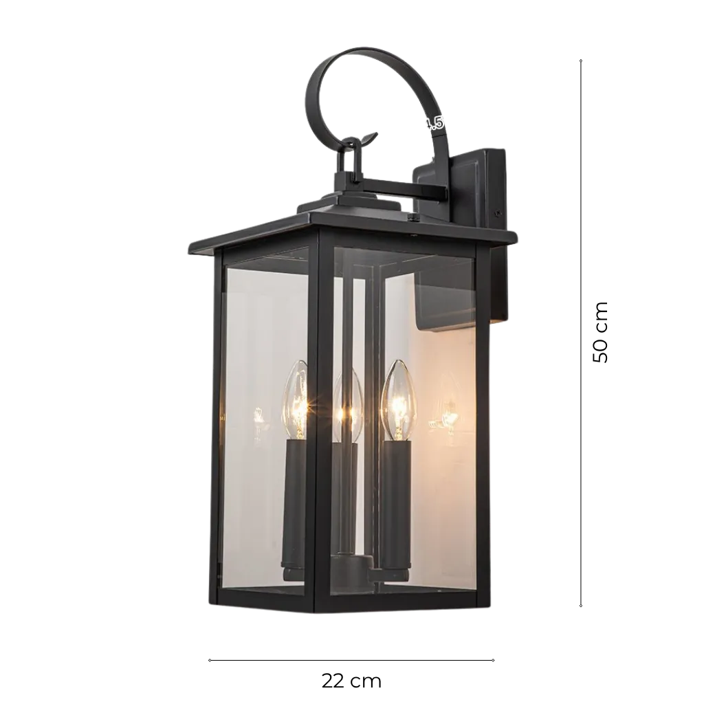 Waterproof 3-Light Outdoor Lantern Wall Light With Clear Glass