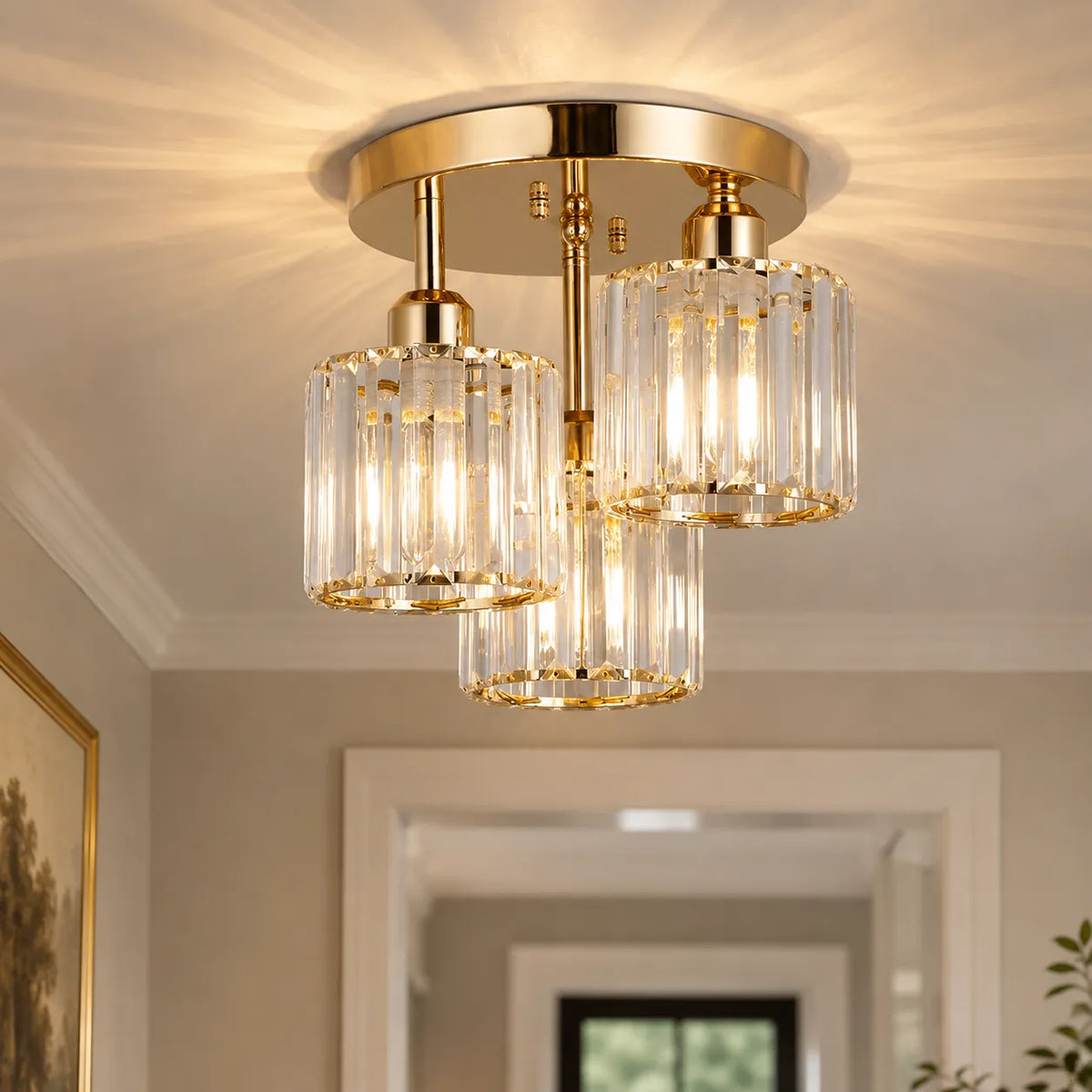 Weston Modern 3-Light Crystal Semi-Flush Ceiling Light