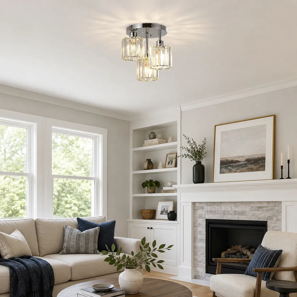 Weston Modern 3-Light Crystal Semi-Flush Ceiling Light