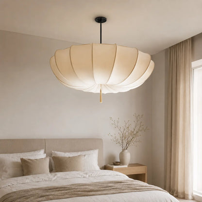 White Fabric Pendant Light with Smooth Sculpted Form