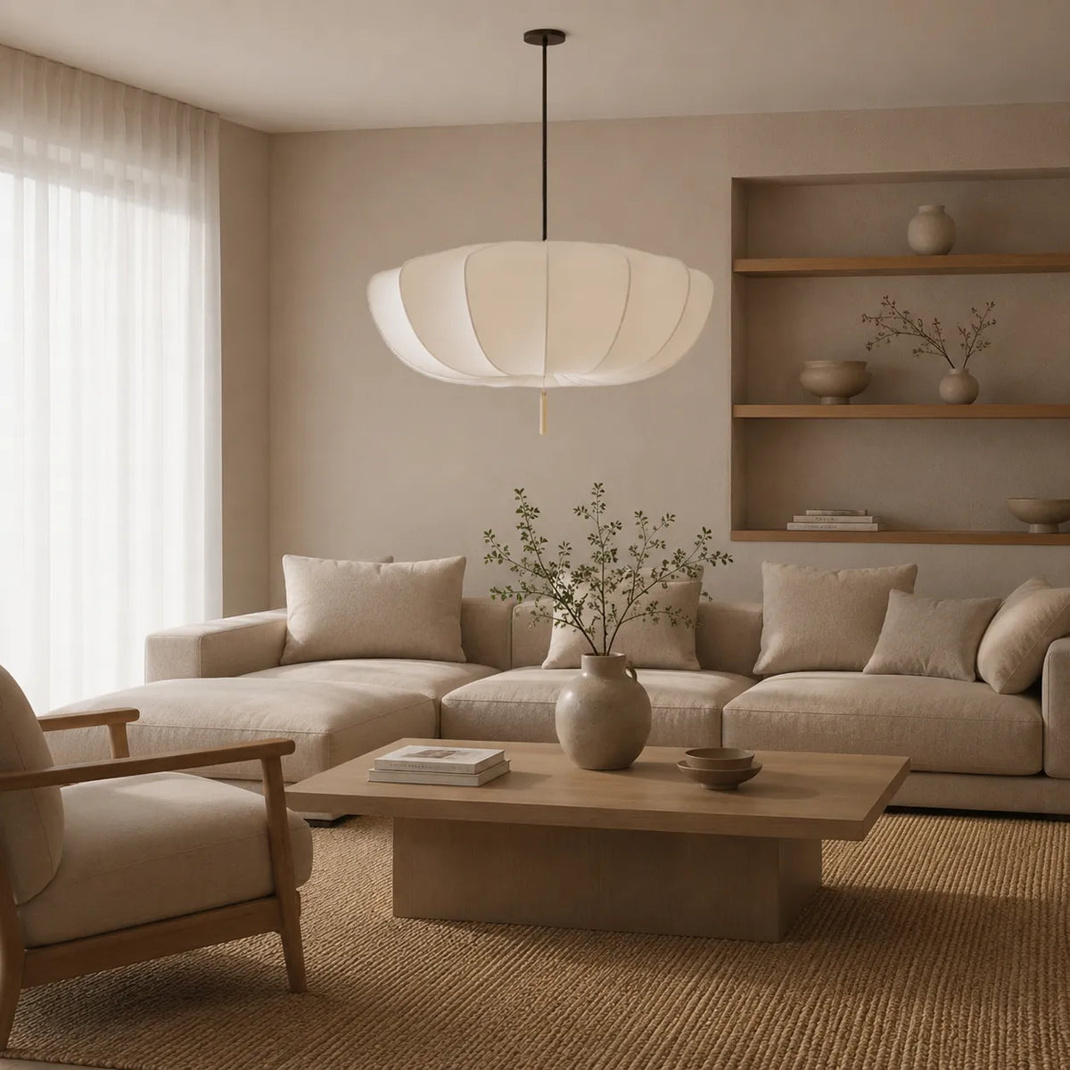 Kellan Modern White Fabric Pendant Light