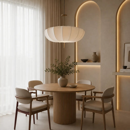 White Fabric Pendant Light with Smooth Sculpted Form