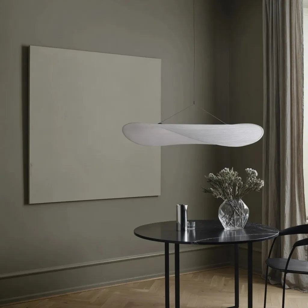 Elias Minimalist White Fabric Sculptural Pendant Light
