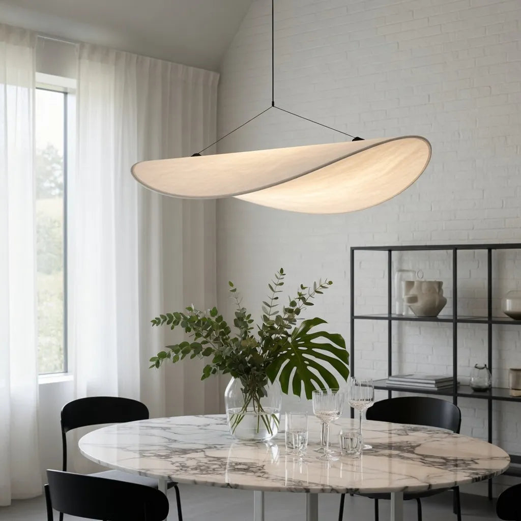 Elias Minimalist White Fabric Sculptural Pendant Light