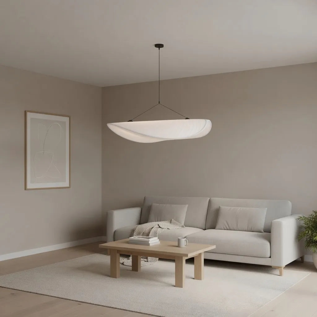 Elias Minimalist White Fabric Sculptural Pendant Light