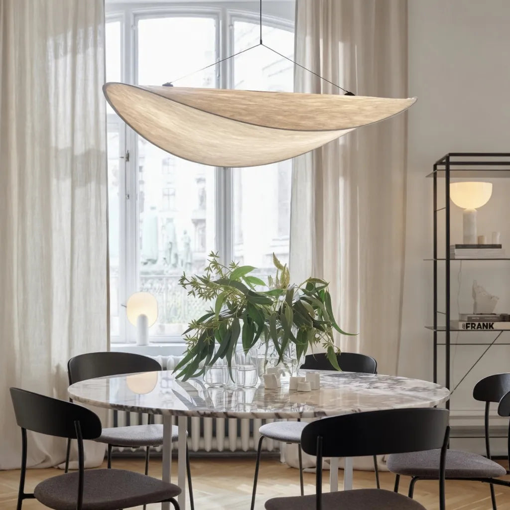 Elias Minimalist White Fabric Sculptural Pendant Light