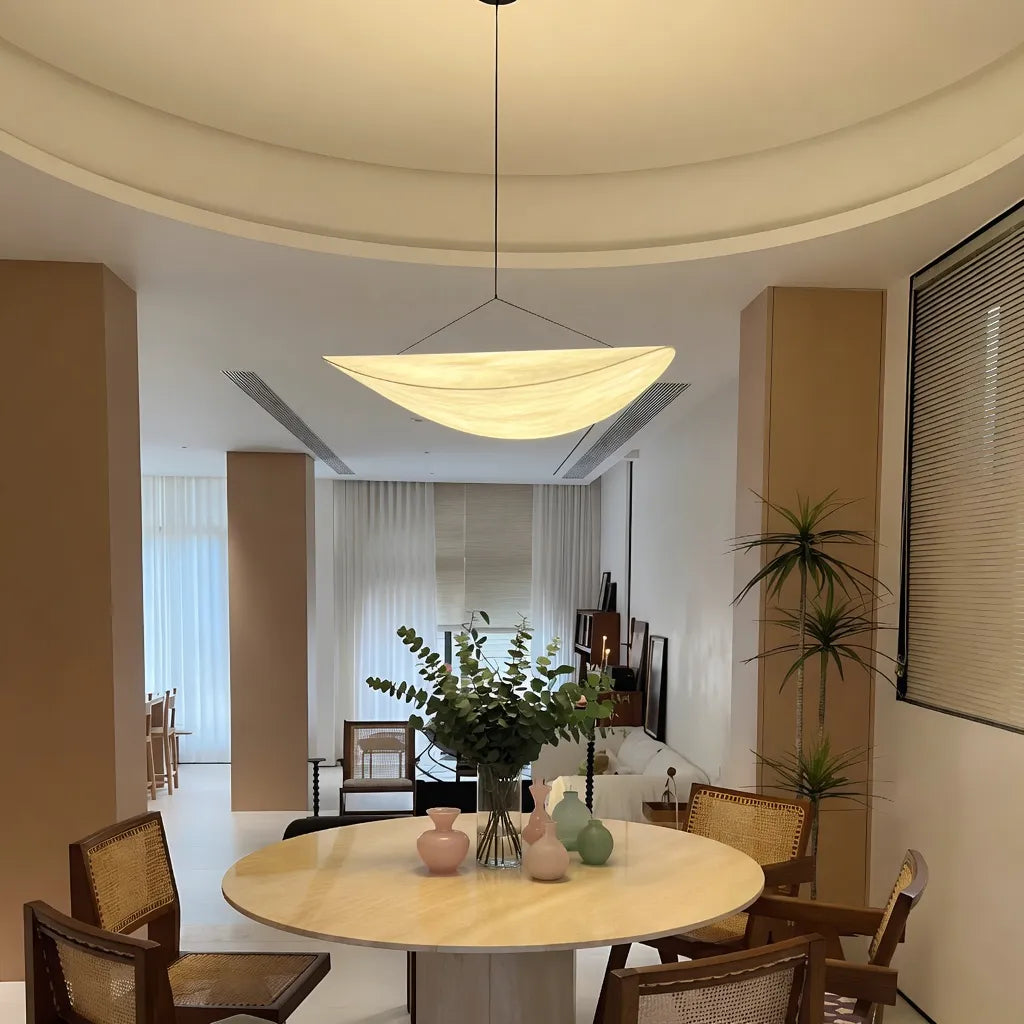 Elias Minimalist White Fabric Sculptural Pendant Light