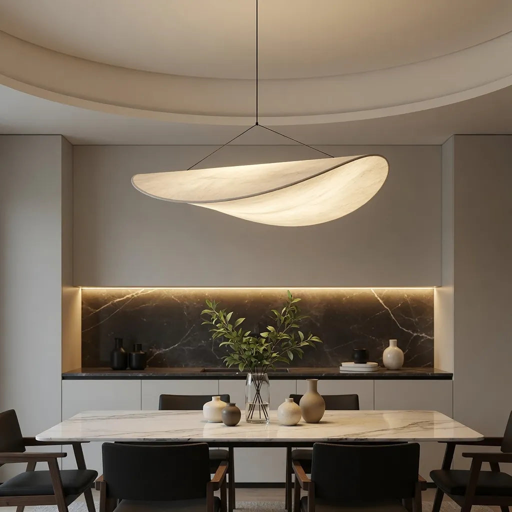 Elias Minimalist White Fabric Sculptural Pendant Light