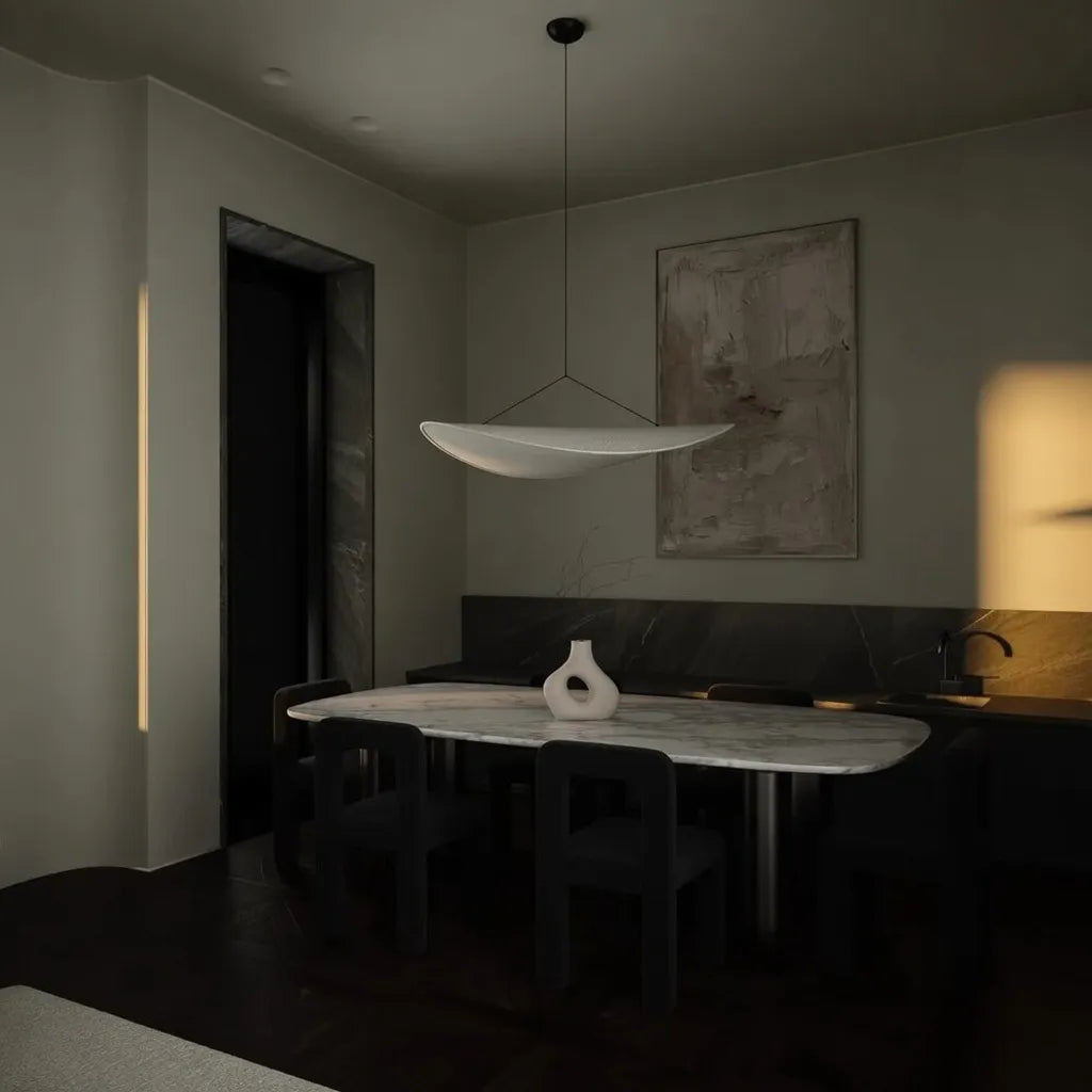 Elias Minimalist White Fabric Sculptural Pendant Light