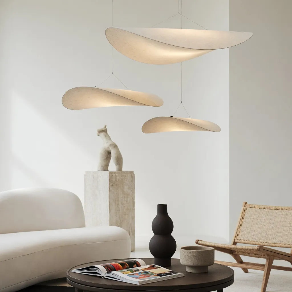 Elias Minimalist White Fabric Sculptural Pendant Light