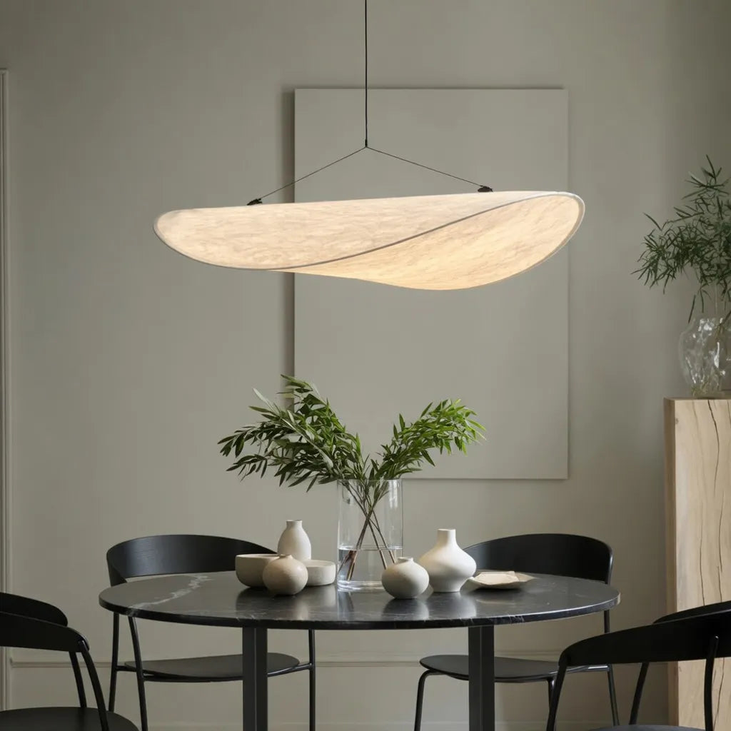Elias Minimalist White Fabric Sculptural Pendant Light