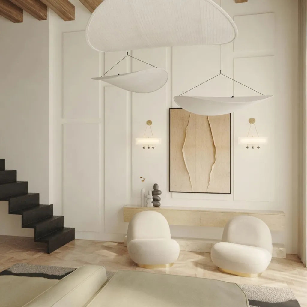 Elias Minimalist White Fabric Sculptural Pendant Light
