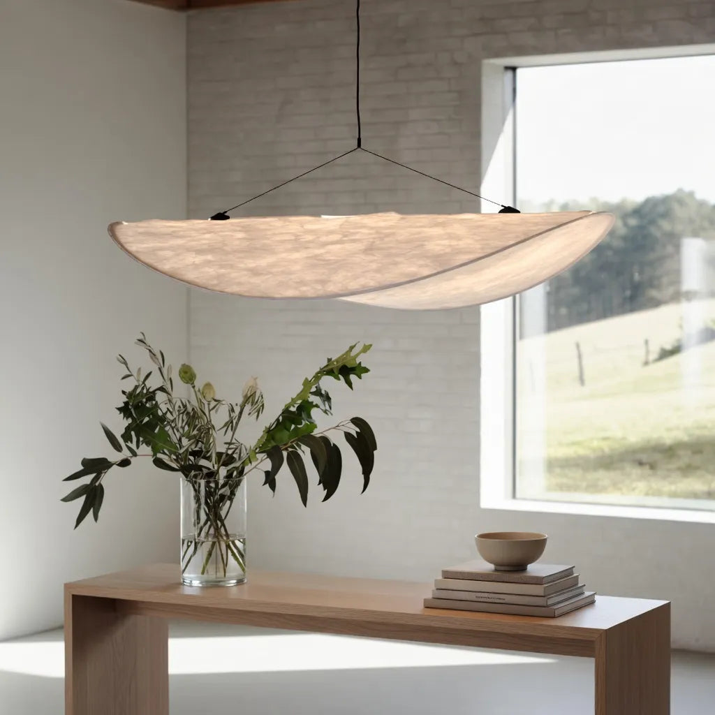 Elias Minimalist White Fabric Sculptural Pendant Light