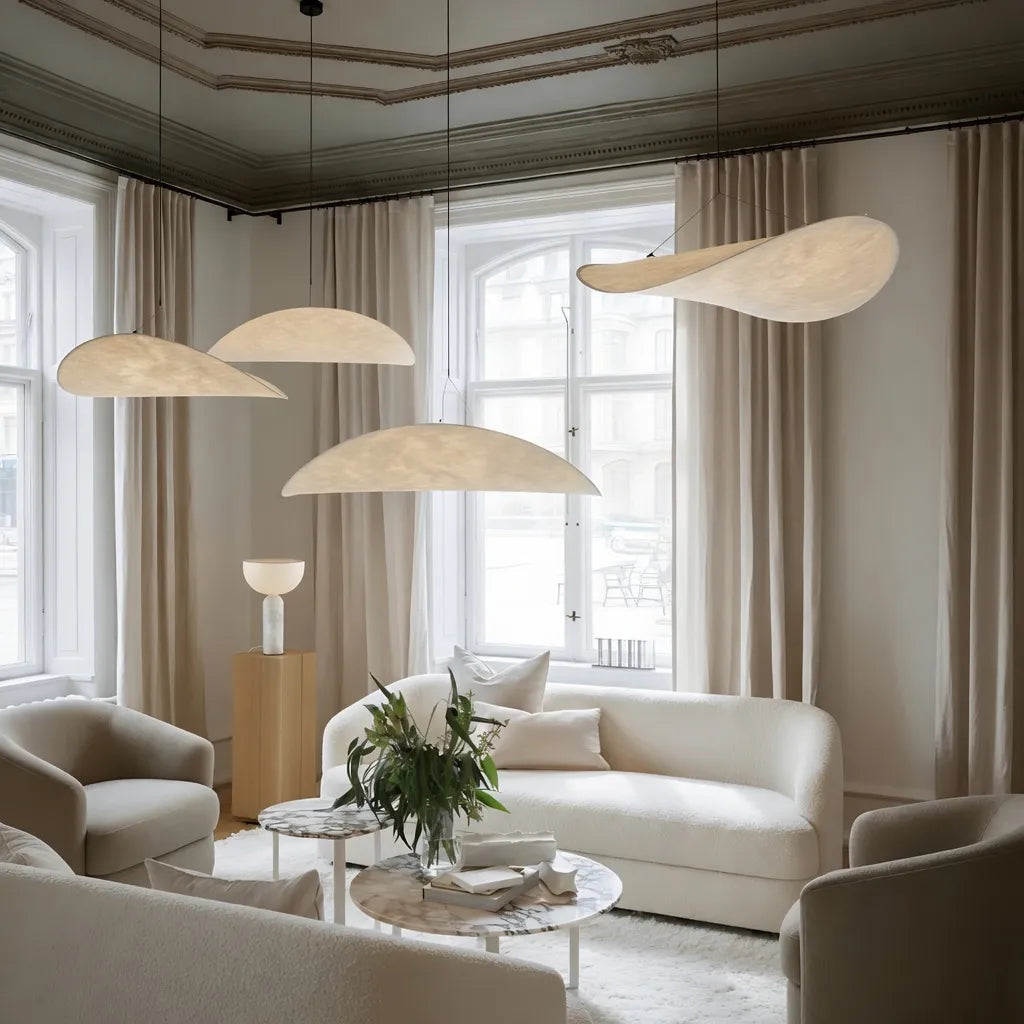 Elias Minimalist White Fabric Sculptural Pendant Light
