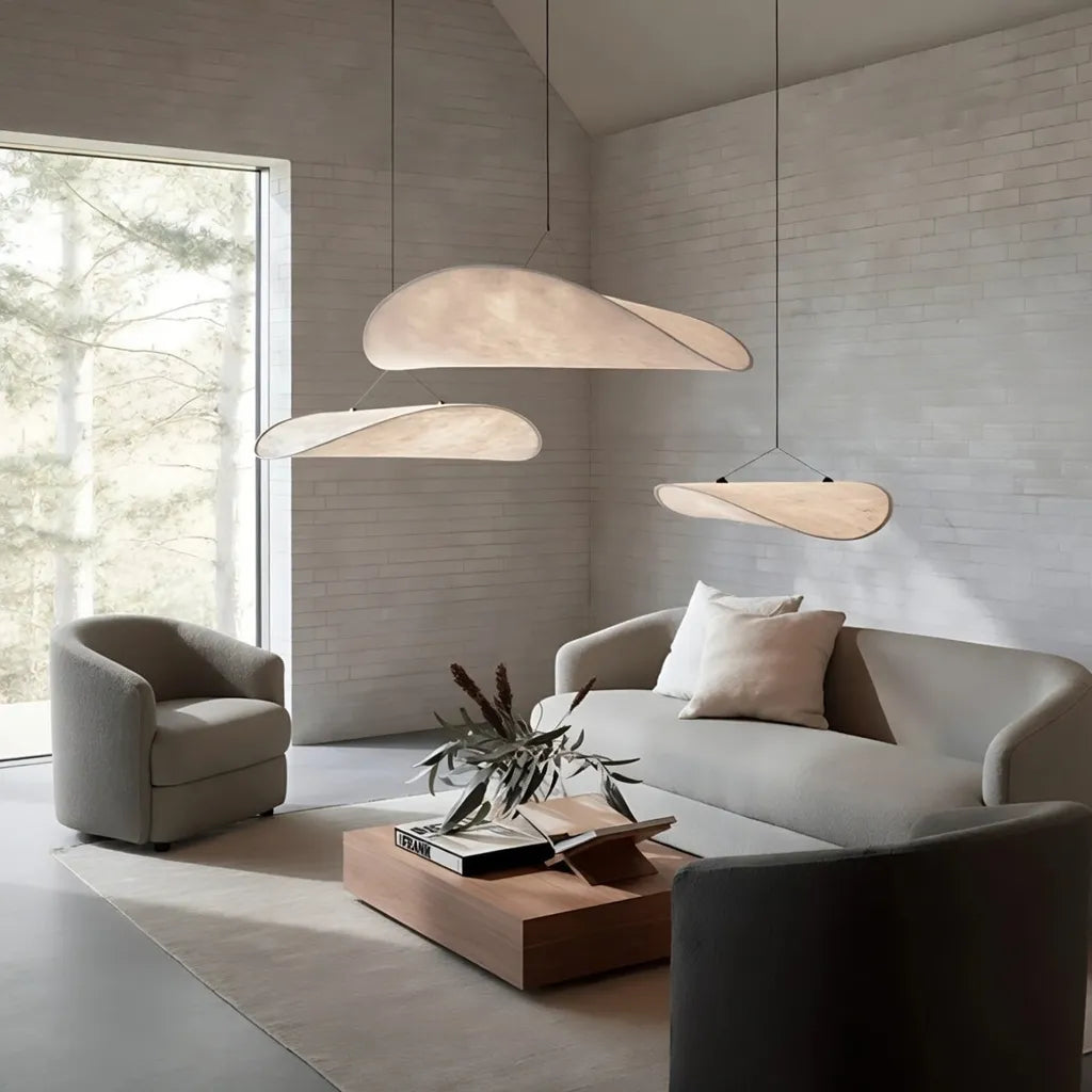 Elias Minimalist White Fabric Sculptural Pendant Light
