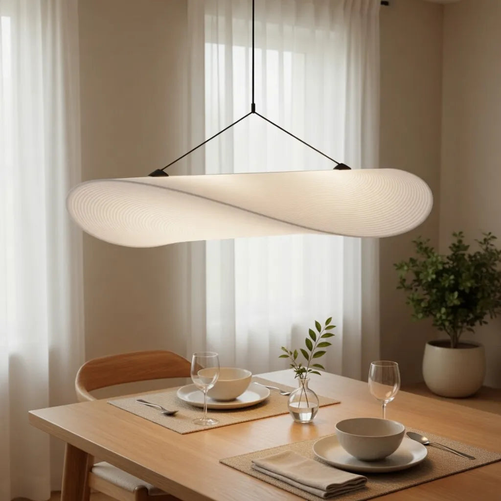Elias Minimalist White Fabric Sculptural Pendant Light