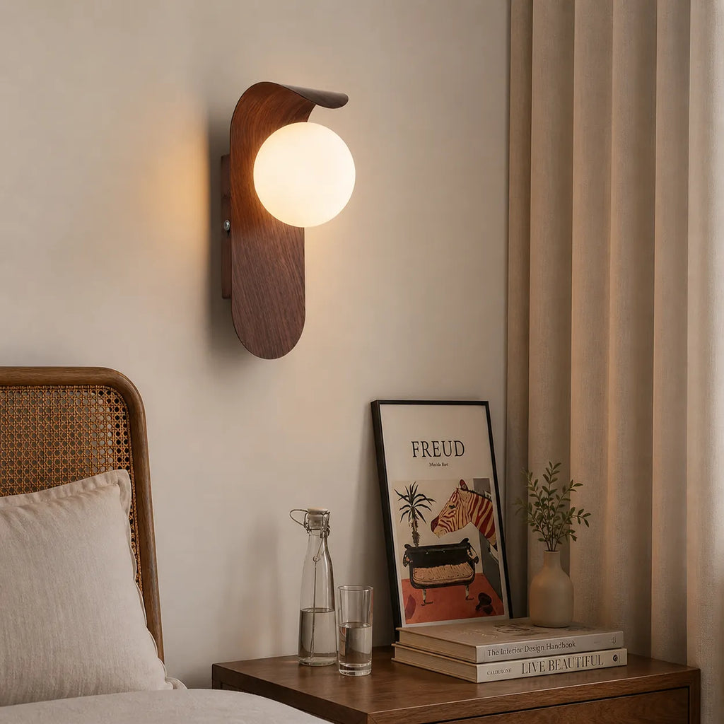 Tessa Modern Wood Accent Frosted Globe LED Wall Light