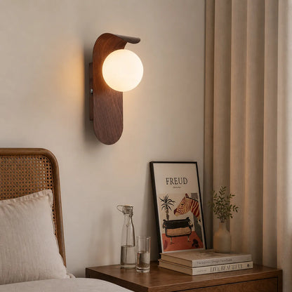 Wood Accent Wall Light with Frosted Glass Globe